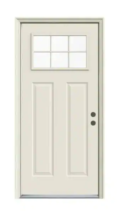 JELD-WEN 32 in. x 80 in. 6 Lite Craftsman Primed Steel Prehung Left-Hand Inswing Front Door w/Brickmould