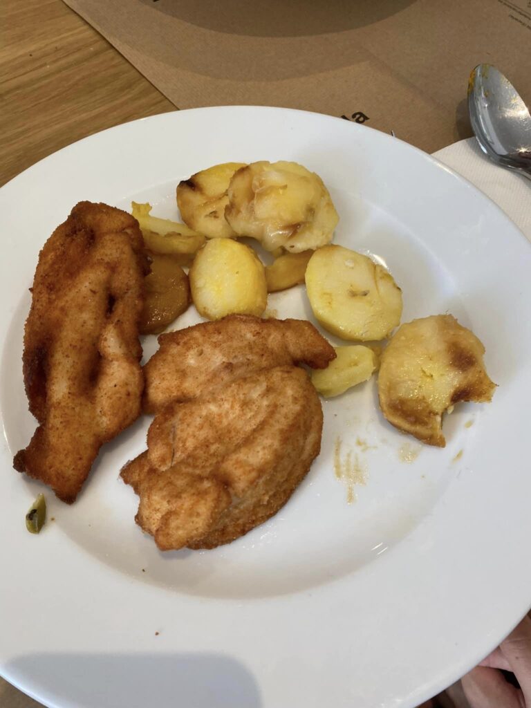 Chicken and potatoes for lunch from the hotel