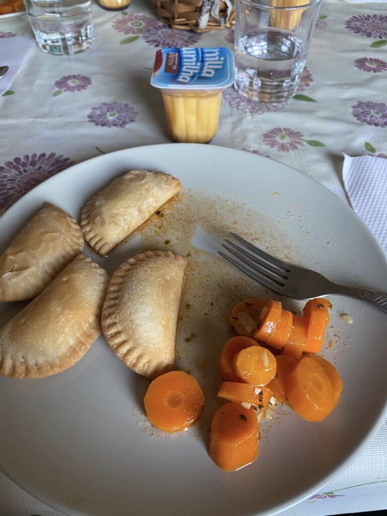 Tuna empanadas with carrots and flan for dessert for dinner