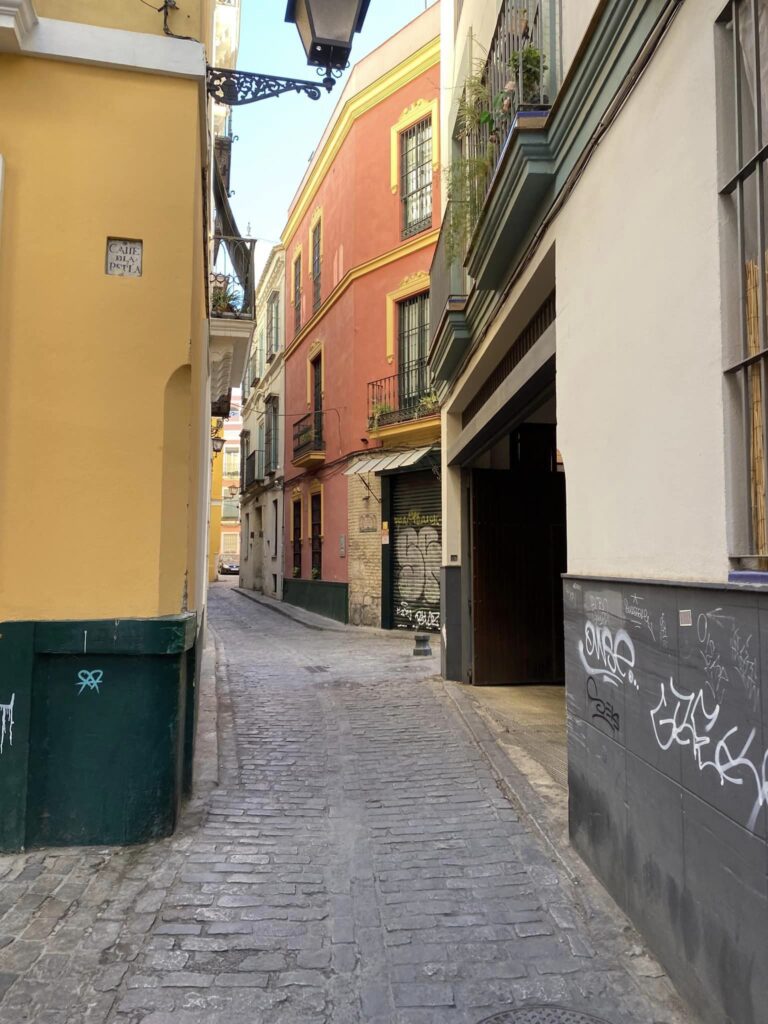 The cobblestone road in Sevilla